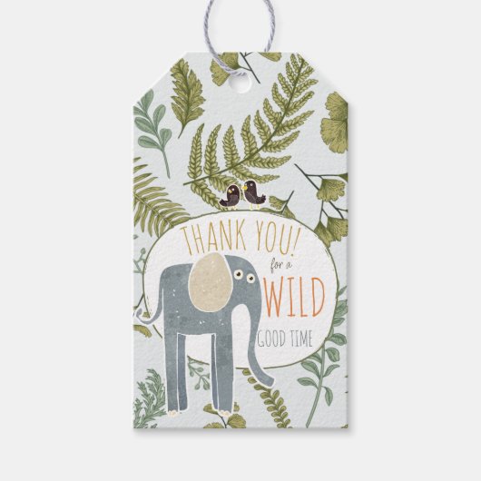 Wild Oerwoud Safari Dieren Botanisch Baby shower Cadeaulabel (Voorkant)