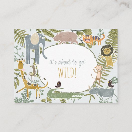 Wild Oerwoud Safari Dieren Botanisch Baby shower Informatiekaartje (Achterkant)