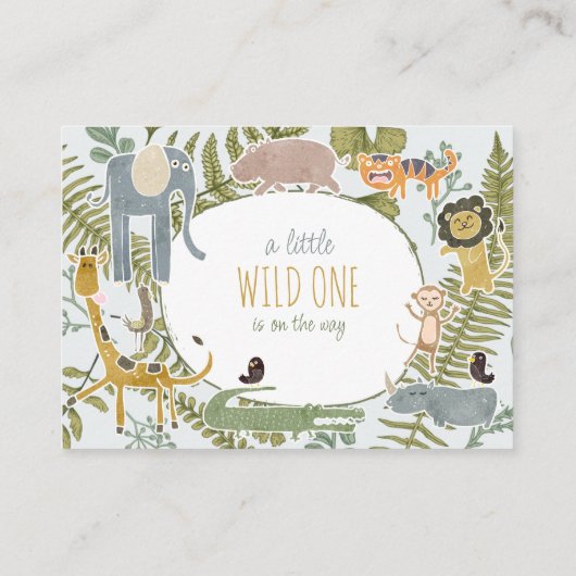 Wild Oerwoud Safari Dieren Botanisch Baby shower Informatiekaartje (Achterkant)