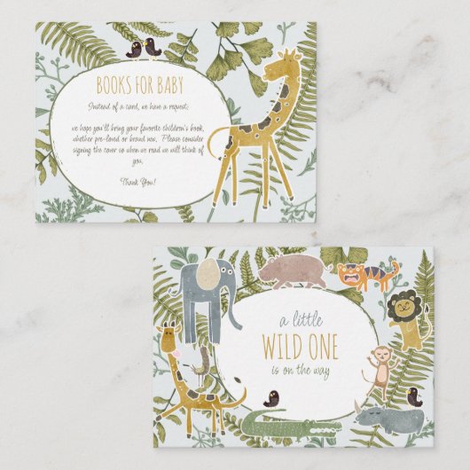 Wild Oerwoud Safari Dieren Botanisch Baby shower Informatiekaartje (Voorkant / Achterkant)