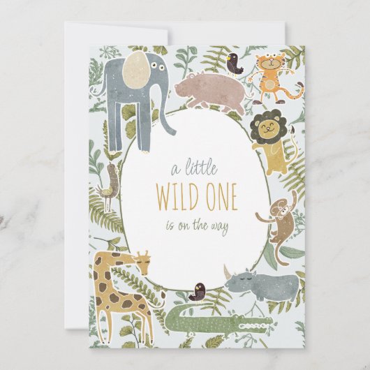 Wild Oerwoud Safari Dieren Botanisch Baby shower Kaart (Achterkant)