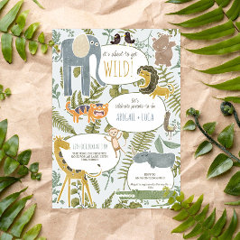 Wild Oerwoud Safari Dieren Botanisch Baby shower Kaart