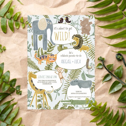 Wild Oerwoud Safari Dieren Botanisch Baby shower Kaart