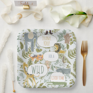 Wild Oerwoud Safari Dieren Botanisch Baby shower Papieren Bordje