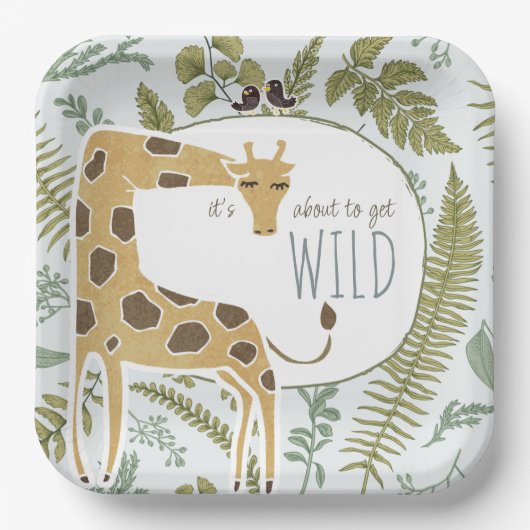 Wild Oerwoud Safari Dieren Botanisch Baby shower Papieren Bordje (Voorkant)