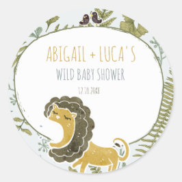Wild Oerwoud Safari Dieren Botanisch Baby shower Ronde Sticker