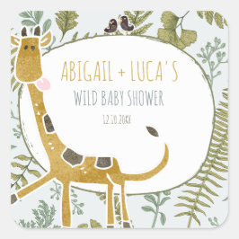 Wild Oerwoud Safari Dieren Botanisch Baby shower Vierkante Sticker
