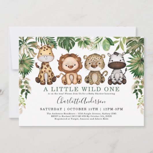 Wild Oerwoud Safari Dieren Groen Baby shower Kaart (Voorkant)