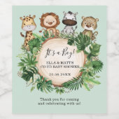 Wild Oerwoud Safari Dieren Groen Baby shower Wijn Etiket (Enkel label)