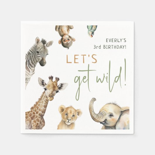 Wild Oerwoud Safari Dieren Kids Verjaardagsfeest Servet (Voorkant)