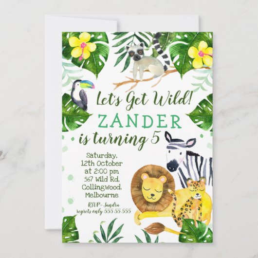 Wild Oerwoud Theme Birthday Party Invitation Kaart (Voorkant)