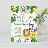 Wild Oerwoud Theme Birthday Party Invitation Kaart (Staand voorkant)