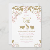 Wild One 1e Pink en Gouden Verjaardagsmeisje Kaart (Voorkant)