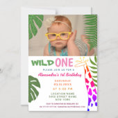 Wild ONE 1e Verjaardag Oerwoud Safari Giraffe Foto Magnetische Uitnodiging (Voorkant)