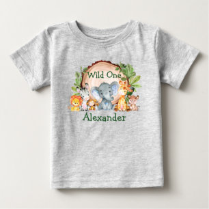 Wild One 1e verjaardag Safari Animals Greenery Gra