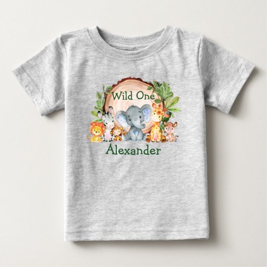 Wild One 1e verjaardag Safari Animals Greenery Gra (Voorkant)