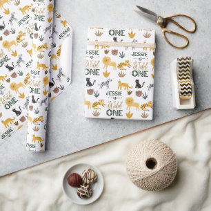 Wild One 1e Verjaardag Tropische Jungle Safari Cadeaupapier