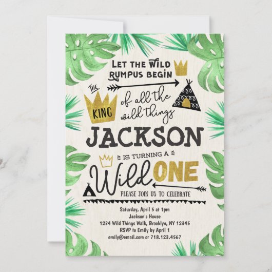 Wild ONE 1e Verjaardag Uitnodiging Boy Wild Things (Voorkant)