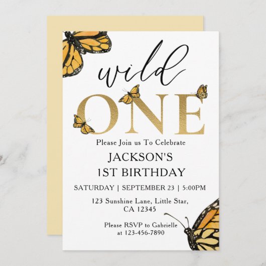 Wild One 1e verjaardag uitnodiging voor een gouden (Voorkant / Achterkant)