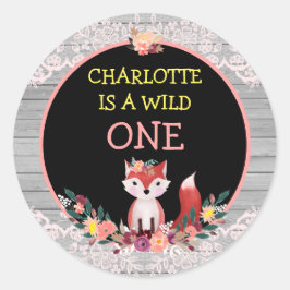 Wild ONE 1e verjaardag Vos en bloemen Ronde Sticker