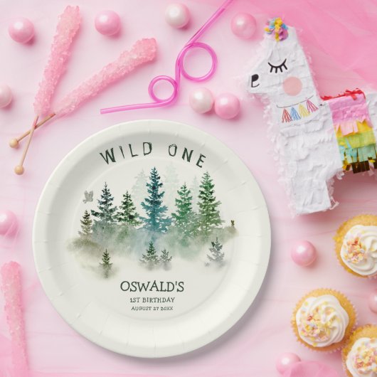 Wild One 1e Verjaardag Woodland Waterverf Papieren Bordje (Feest)