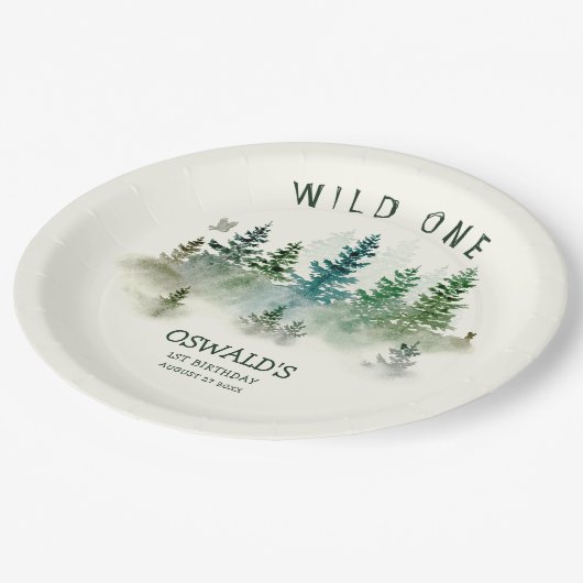 Wild One 1e Verjaardag Woodland Waterverf Papieren Bordje (Gekanteld)