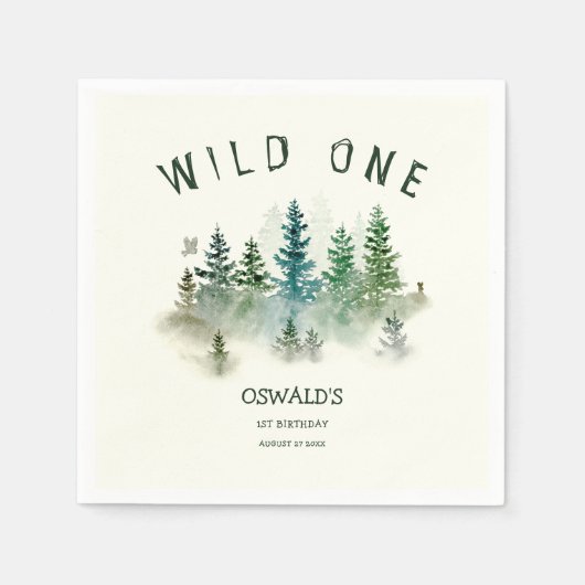 Wild One 1e Verjaardag Woodland Waterverf Servet (Voorkant)