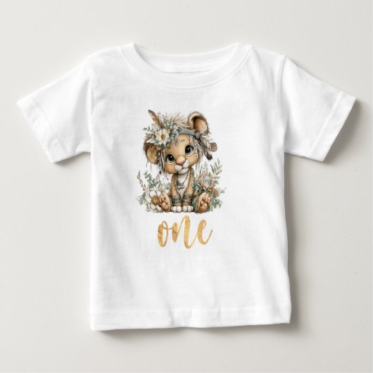 Wild One 1st Birthday Boho Lion Baby T-Shirt (Voorkant)