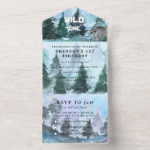 Wild One 1st Birthday Boy Rustic Animal Forest All In One Uitnodiging (Binnen)