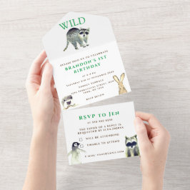 Wild One 1st Birthday Boy Rustic Animal Waterverf All In One Uitnodiging