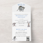 Wild One 1st Birthday Boy Rustic Animal Waterverf All In One Uitnodiging (Binnen)