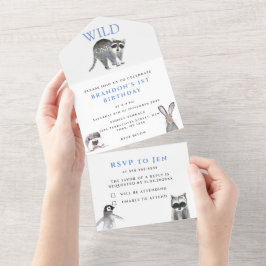 Wild One 1st Birthday Boy Rustic Animal Waterverf All In One Uitnodiging