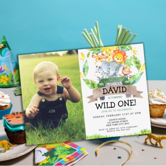 Wild One 1st Birthday Boy Safari Foto Kaart