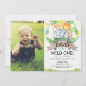 Wild One 1st Birthday Boy Safari Foto Kaart (Voorkant)