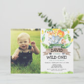 Wild One 1st Birthday Boy Safari Foto Kaart (Staand voorkant)