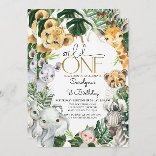 Wild One 1st Birthday Boy Uitnodiging (Voorkant / Achterkant)