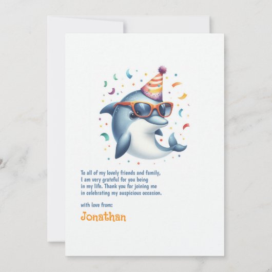 Wild One 1st Birthday Dolfijn Themd Bedankkaart (Achterkant)