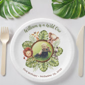 Wild One 1st Birthday Foto Safari Dieren Bladeren Papieren Bordje