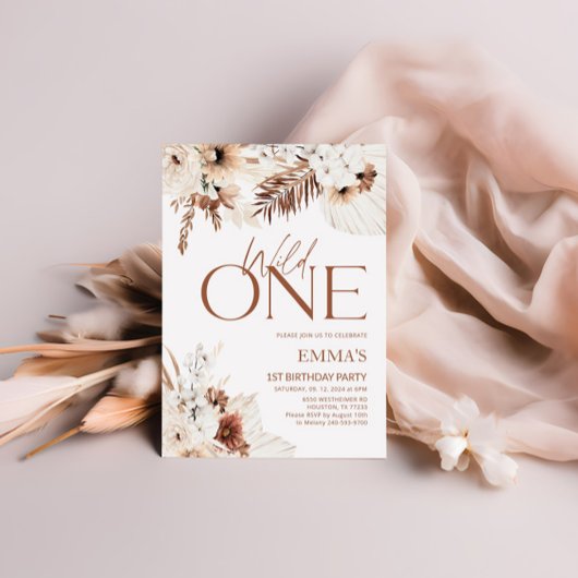 Wild One 1st Birthday Invitation Boho Pampas Kaart