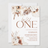 Wild One 1st Birthday Invitation Boho Pampas Kaart (Voorkant)