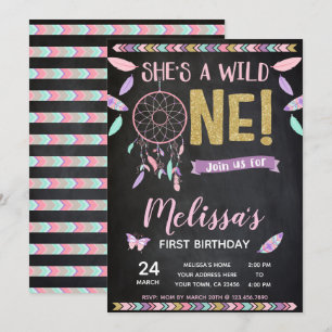 Wild One 1st Birthday Invitation, Chalkboard Kaart