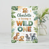 Wild One 1st Birthday Invitation Kaart - Charlotte (Staand voorkant)
