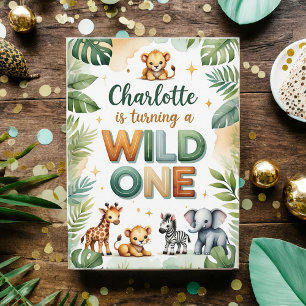 Wild One 1st Birthday Invitation Kaart - Charlotte