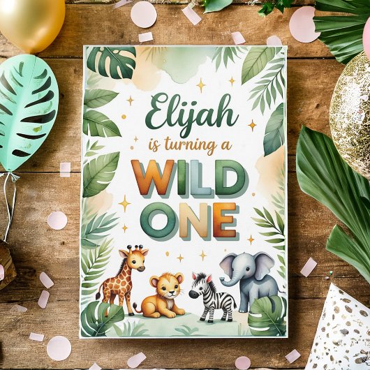 Wild One 1st Birthday Invitation Kaart - Elijah