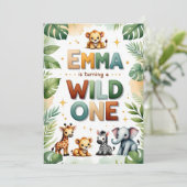 Wild One 1st Birthday Invitation Kaart - Emma (Staand voorkant)