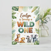 Wild One 1st Birthday Invitation Kaart - Evelyn (Staand voorkant)