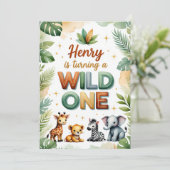 Wild One 1st Birthday Invitation Kaart - Henry (Staand voorkant)