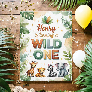 Wild One 1st Birthday Invitation Kaart - Henry