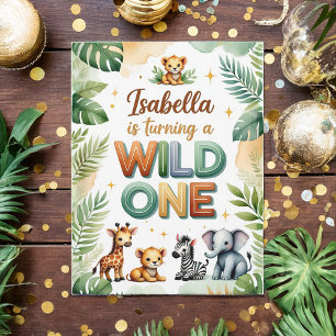 Wild One 1st Birthday Invitation Kaart - Isabella