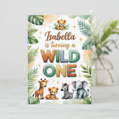 Wild One 1st Birthday Invitation Kaart - Isabella (Staand voorkant)